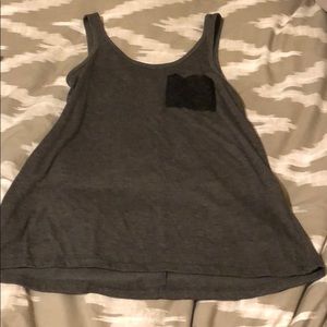 Grey tank top with black lace pocket